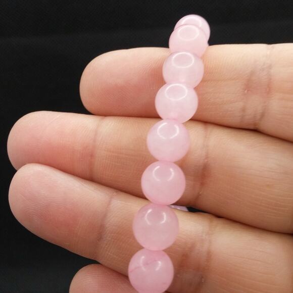 Rose Quartz Bracelet Pink Gemstone Artisan Stretch 8mm Beaded Bohemian NEW - Picture 2 of 9